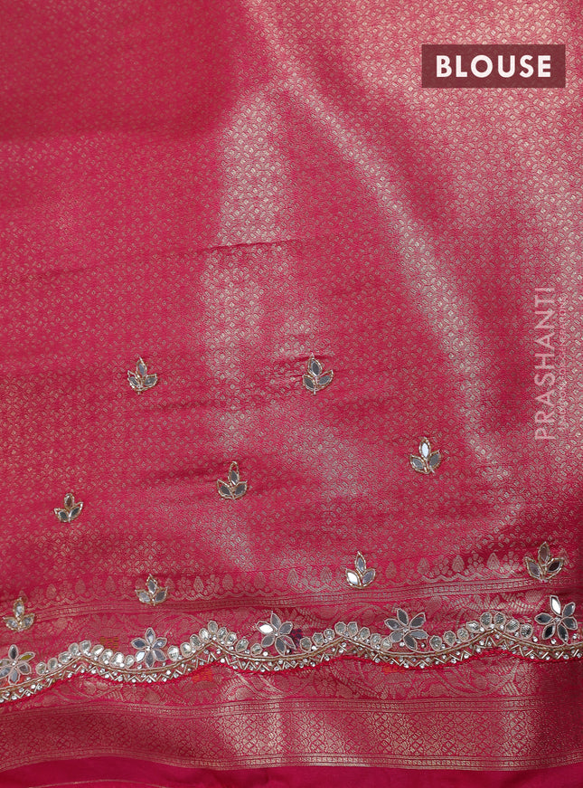 Banarasi silk saree pink with allover zari woven brocade weaves and zaridosi gotapatti work border