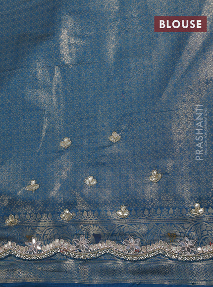 Banarasi silk saree peacock blue with allover zari woven brocade weaves and zaridosi gotapatti work border