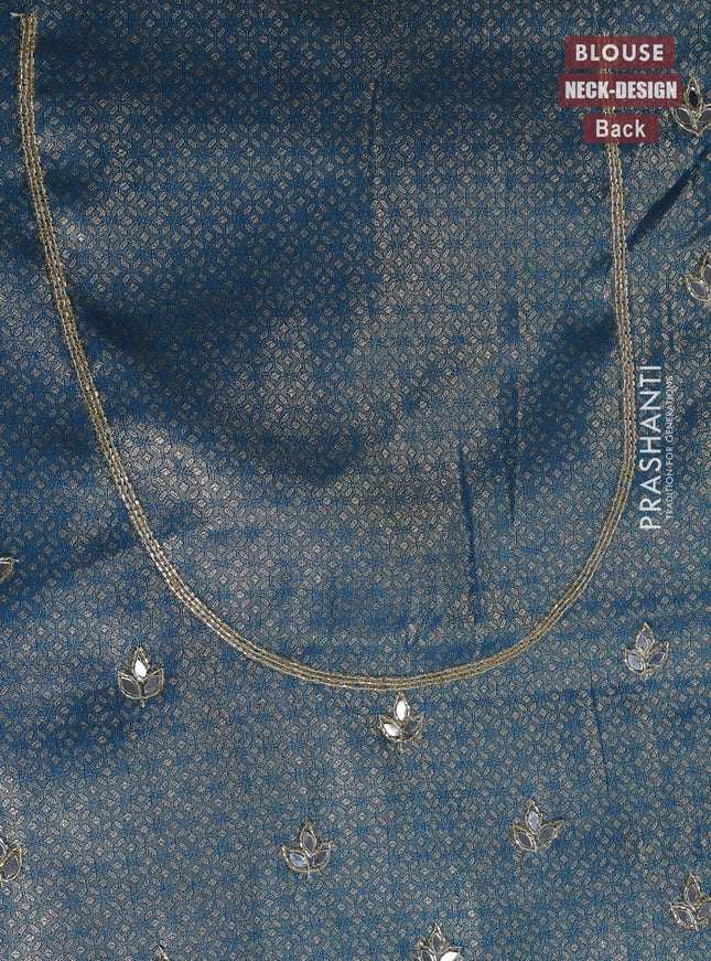Banarasi silk saree peacock blue with allover zari woven brocade weaves and zaridosi gotapatti work border