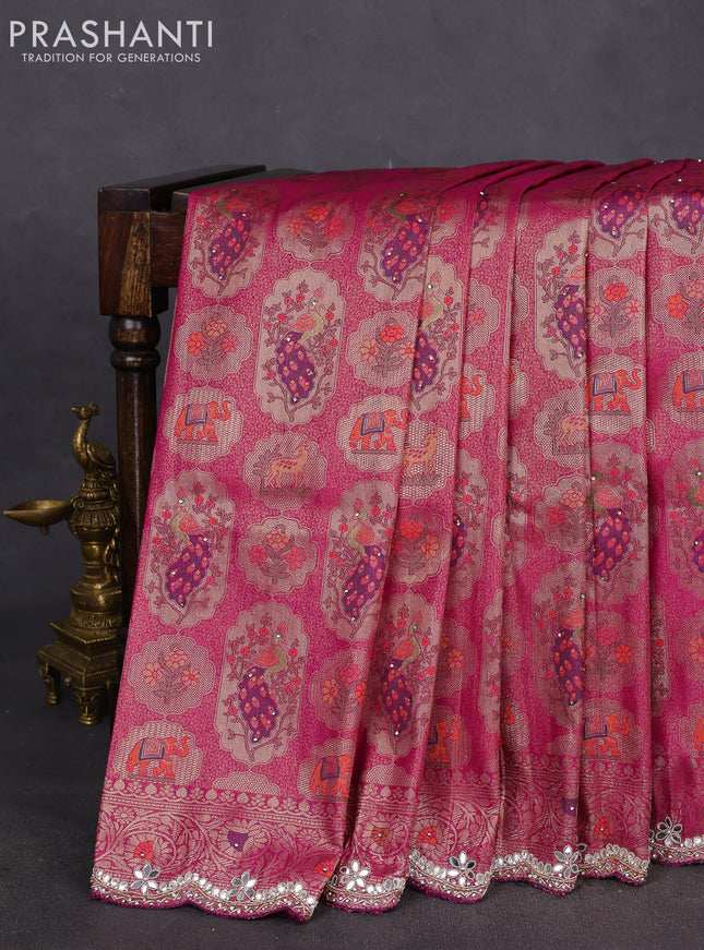 Banarasi silk saree purple with allover zari woven brocade weaves and zaridosi gotapatti work border