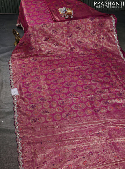 Banarasi silk saree purple with allover zari woven brocade weaves and zaridosi gotapatti work border