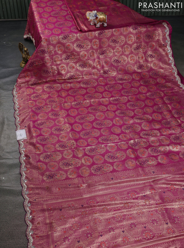 Banarasi silk saree purple with allover zari woven brocade weaves and zaridosi gotapatti work border