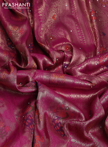 Banarasi silk saree purple with allover zari woven brocade weaves and zaridosi gotapatti work border