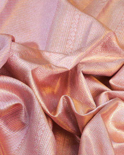 Pure kanchipuram silk saree pastel pink with allover silver zari woven brocade weaves in borderless style