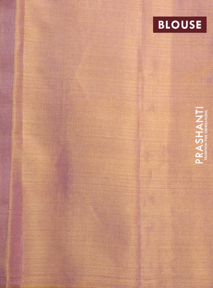 Pure kanchipuram silk saree pastel pink with allover silver zari woven brocade weaves in borderless style