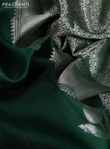 Banarasi poona silk saree green with silver zari woven buttas and silver zari woven border