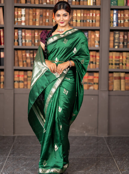 Banarasi poona silk saree green with silver zari woven buttas and silver zari woven border