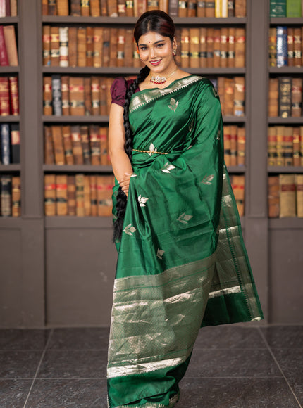 Banarasi poona silk saree green with silver zari woven buttas and silver zari woven border