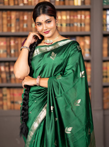 Banarasi poona silk saree green with silver zari woven buttas and silver zari woven border
