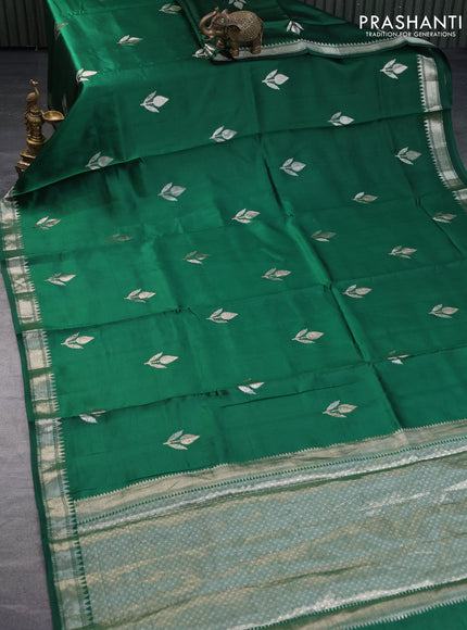 Banarasi poona silk saree green with silver zari woven buttas and silver zari woven border