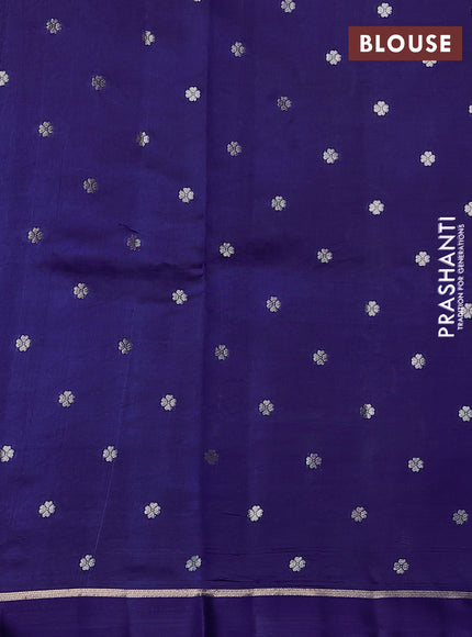 Banarasi poona silk saree blue with thread & silver zari woven geometric buttas and zari woven simple border