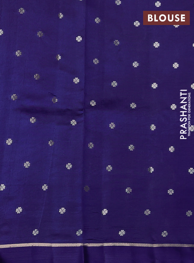 Banarasi poona silk saree blue with thread & silver zari woven geometric buttas and zari woven simple border