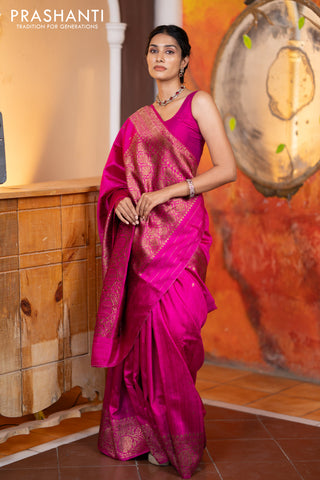 Banarasi raw silk saree pink with woven buttas and thread & zari woven border