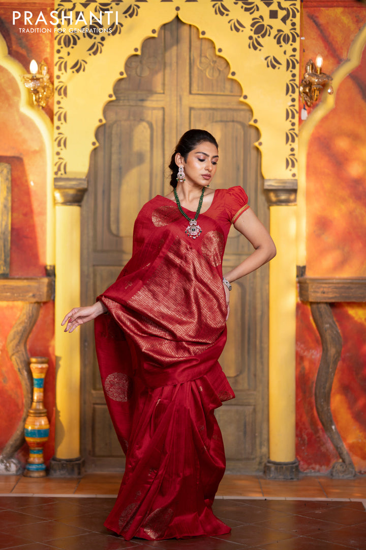 Banarasi raw silk saree red with woven buttas and butta border