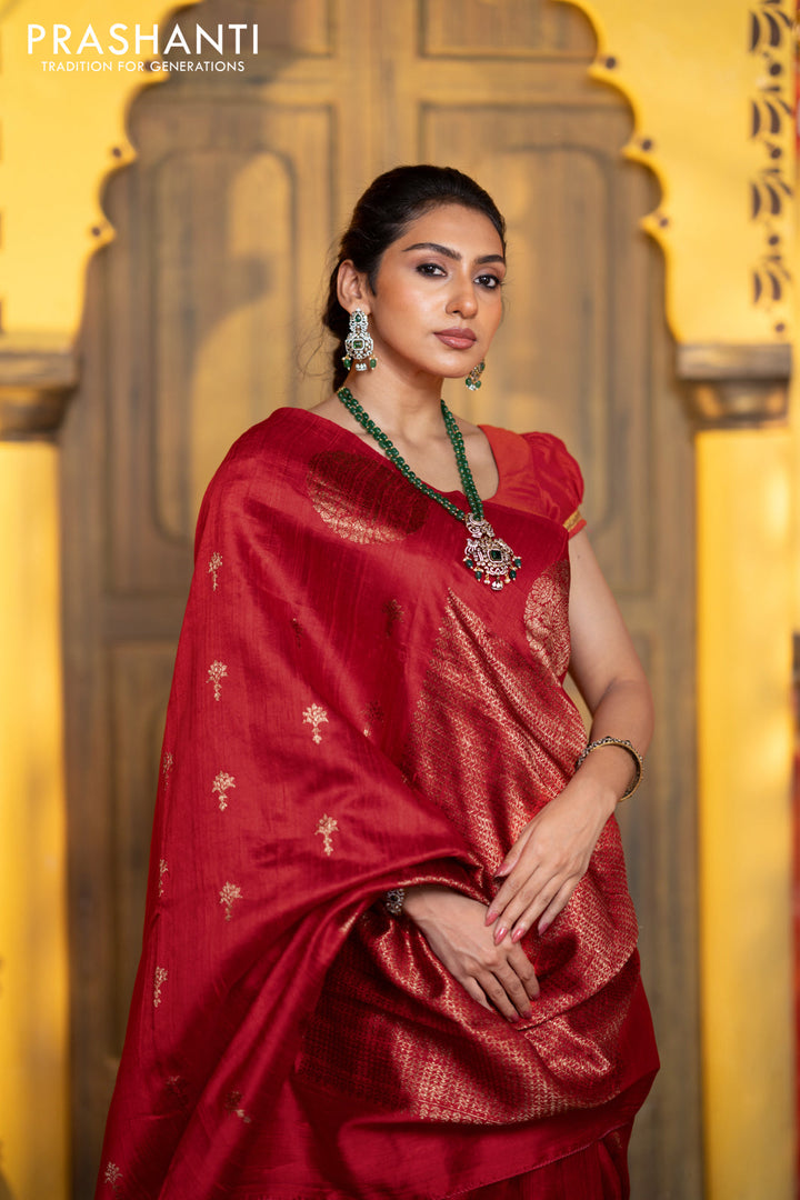 Banarasi raw silk saree red with woven buttas and butta border