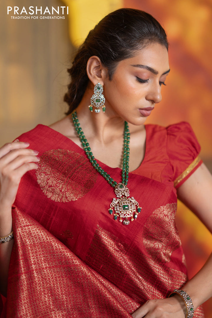 Banarasi raw silk saree red with woven buttas and butta border