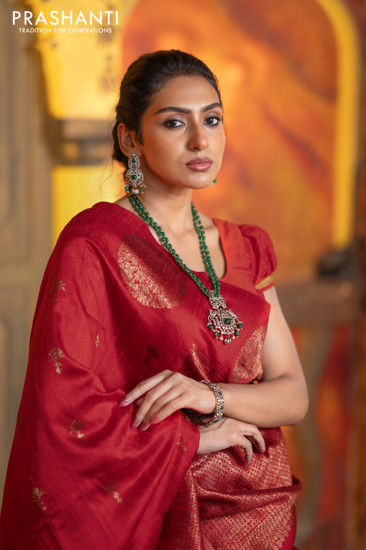 Banarasi raw silk saree red with woven buttas and butta border