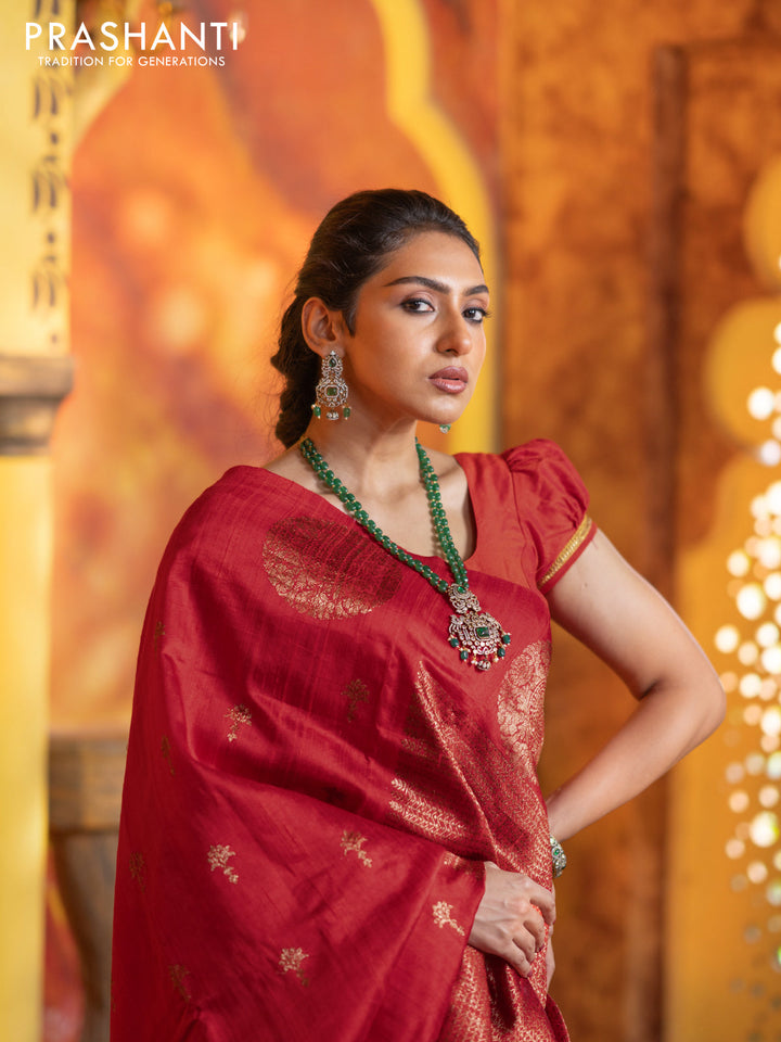 Banarasi raw silk saree red with woven buttas and butta border