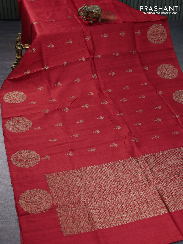 Banarasi raw silk saree red with woven buttas and butta border