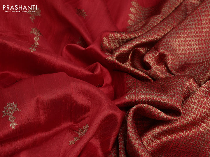 Banarasi raw silk saree red with woven buttas and butta border