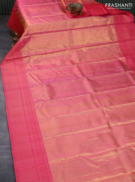 Pure kanchipuram tissue silk saree dual shade of pink with allover zari woven brocade weaves and zari woven border