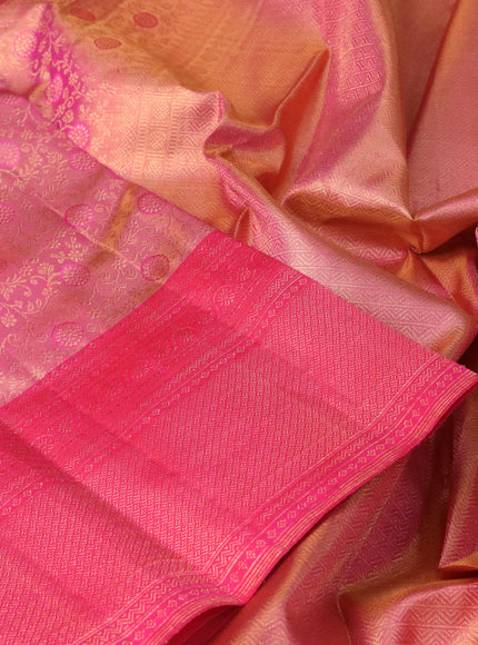 Pure kanchipuram tissue silk saree dual shade of pink with allover zari woven brocade weaves and zari woven border