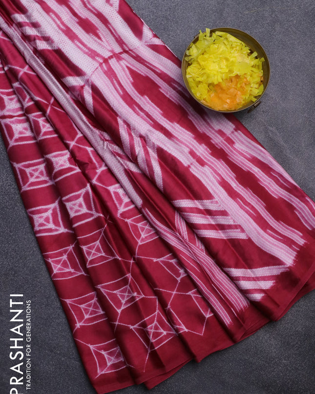 Modal silk saree maroon with allover prints and printed border