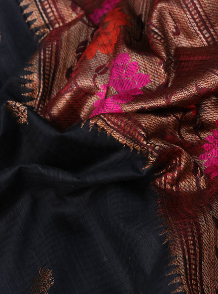 Banarasi dupion silk saree black and red with zari woven buttas and floral design paithani style border