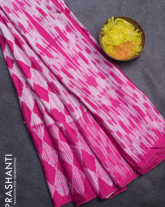 Modal silk saree pink and off white with geometric prints and printed border