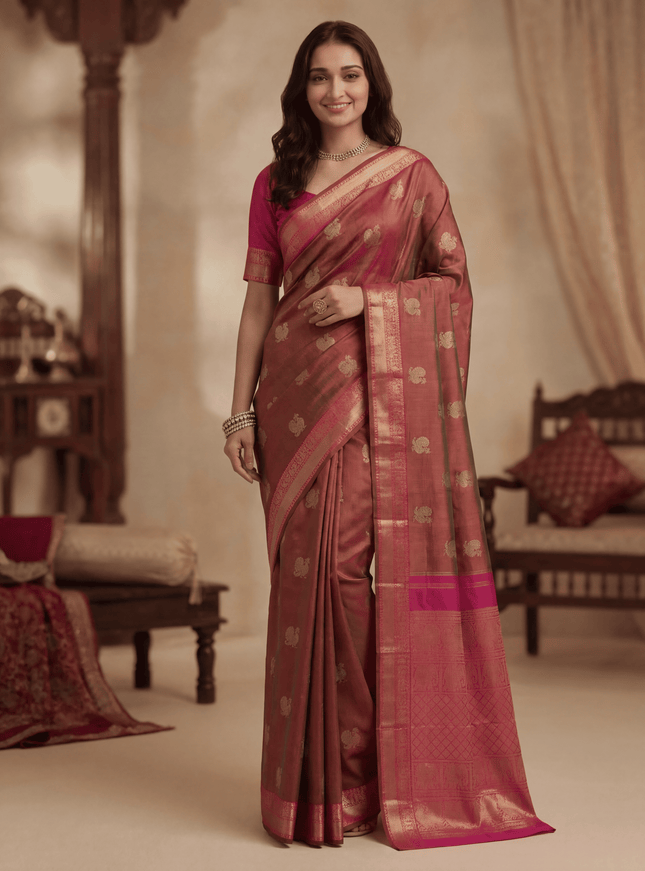 Pure kanchipuram silk saree manthulir green with allover zari weaves & annam buttas and zari woven border