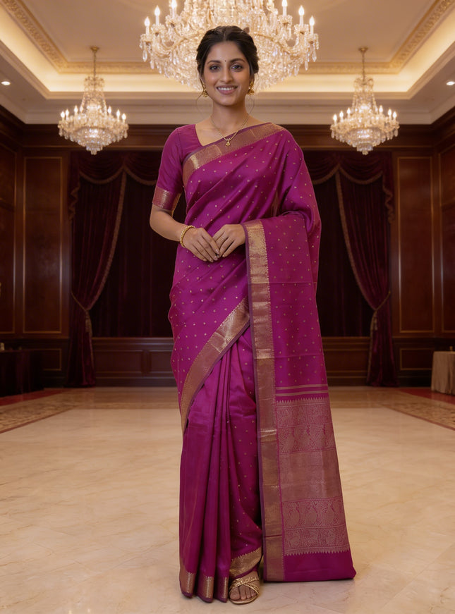 Pure kanchipuram silk saree pink and dual shade of green with zari woven buttas and zari woven border