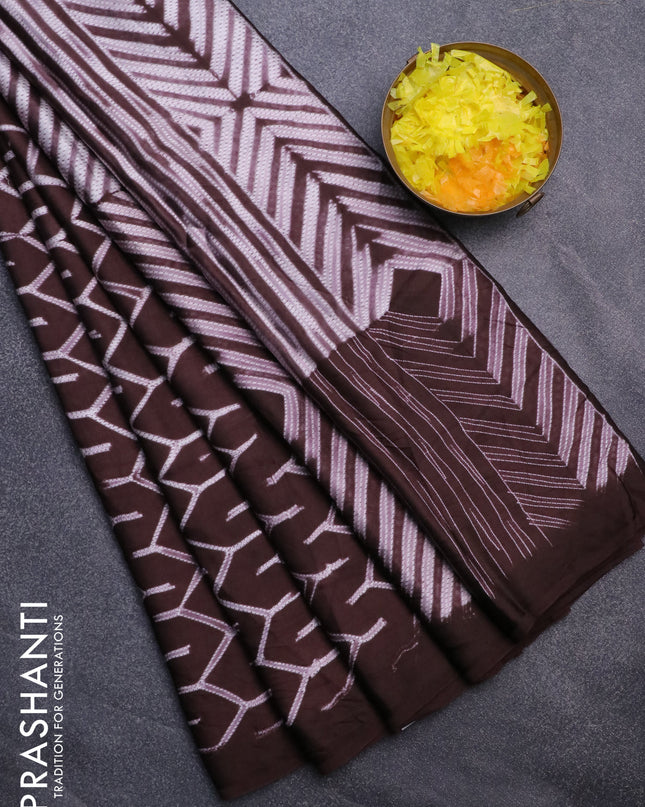 Modal silk saree brown with allover prints and printed border