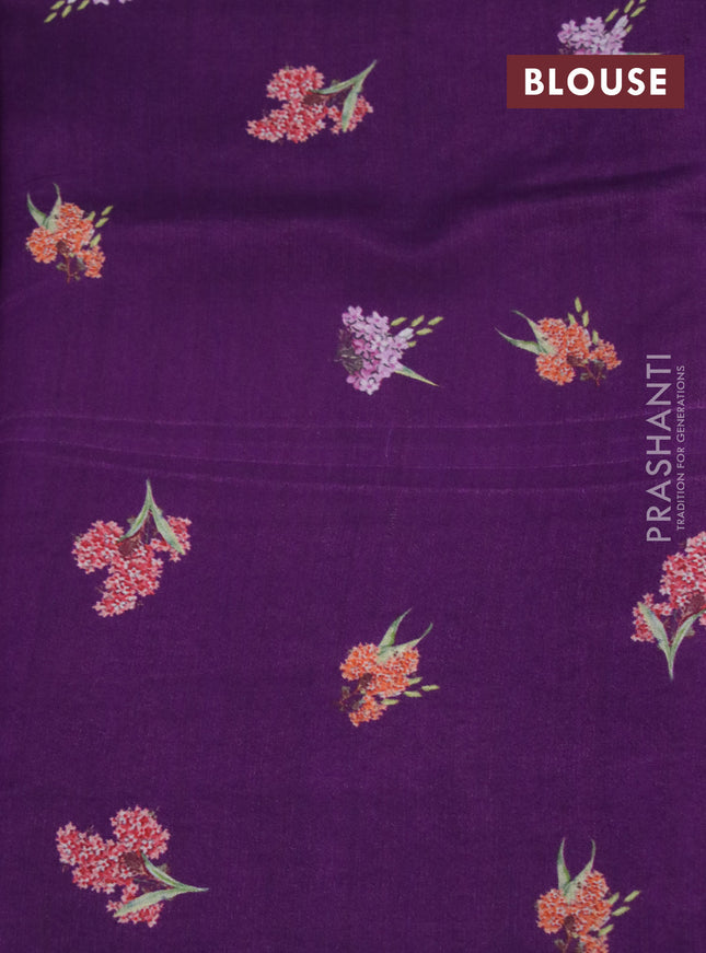 Banarasi silk saree deep purple with allover zari woven brocade weaves and floral digital printed border
