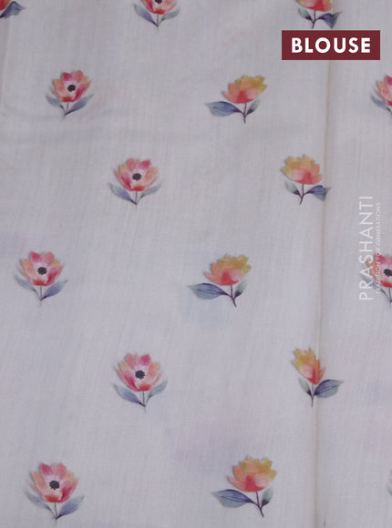 Banarasi silk saree pastel grey with allover zari woven brocade weaves and floral digital printed border