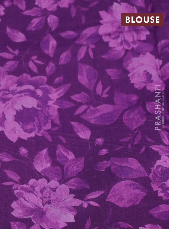 Banarasi silk saree deep purple with allover zari woven brocade weaves and floral digital printed border