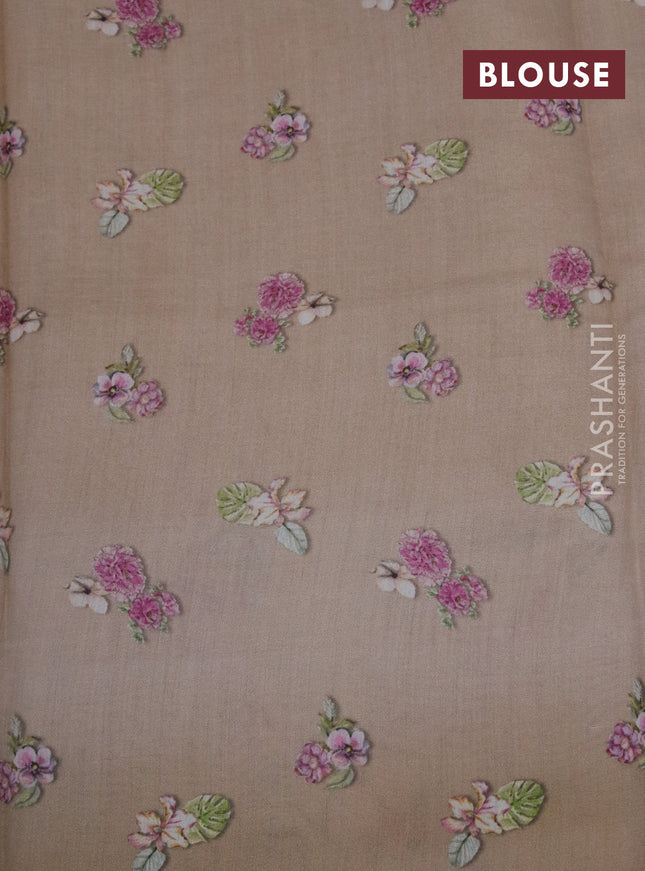 Banarasi silk saree sandal with allover zari woven brocade weaves and floral digital printed border