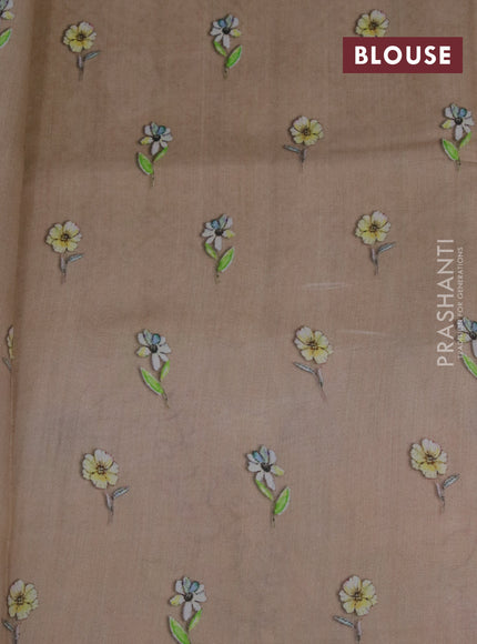 Banarasi silk saree sandal with allover zari woven brocade weaves and floral digital printed border