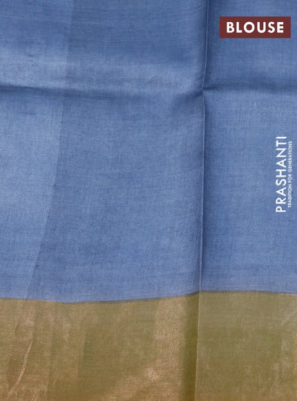 Pure tussar silk saree pastel grey shade and yellow with floral hand painted prints and zari woven border