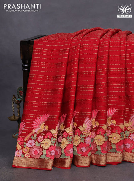 Pure crepe saree red with allover zari weaves & embroidery work and zari woven border