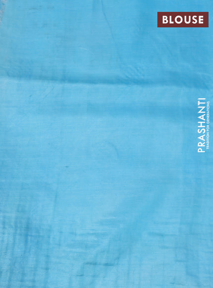 Pure tussar silk saree light blue with kalamkari hand painted prints & cut work and cut work border