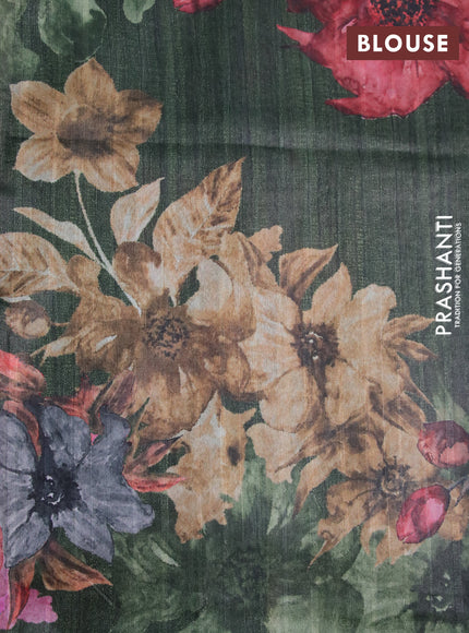 Semi tussar saree cream and sap green with plain body and floral digital printed border