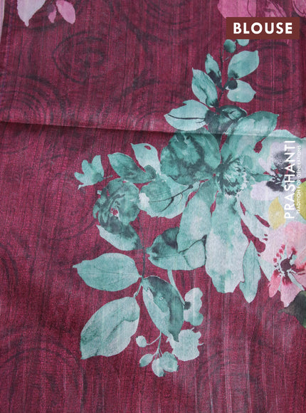 Semi tussar saree cream and deep maroon with plain body and floral digital printed border