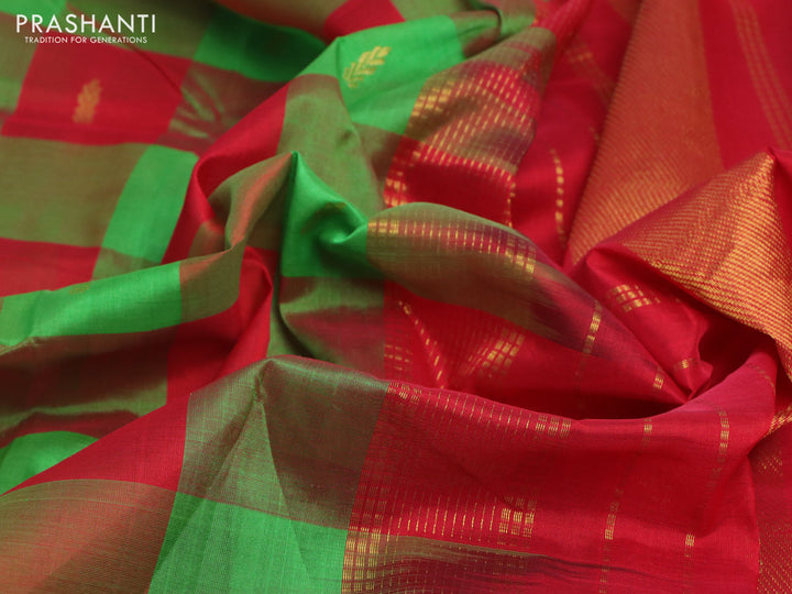 Silk cotton saree light green and red with allover paalum pazhamum checks & zari buttas and zari woven border