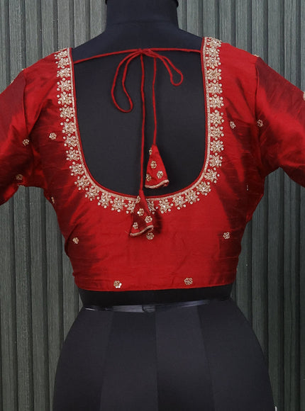Raw silk readymade blouse maroon with allover zardosi work and