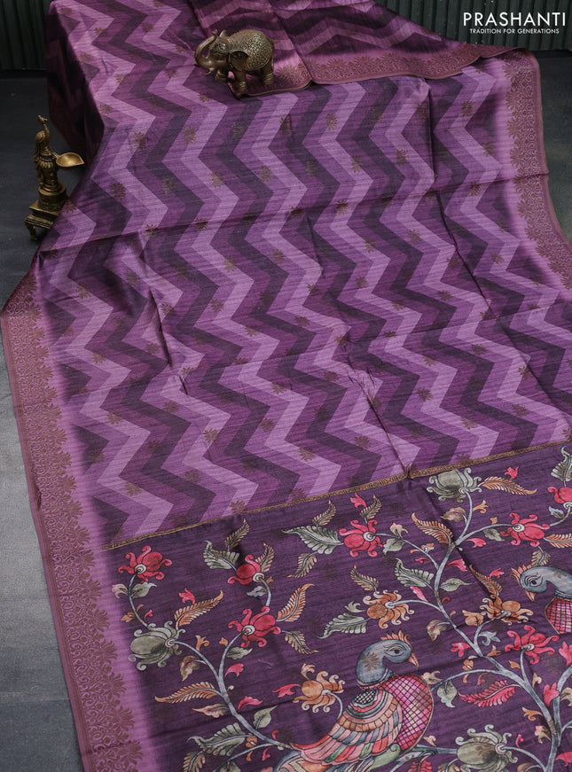 Semi banarasi tussar saree mild purple with allover zig zag prints & woven buttas and woven border