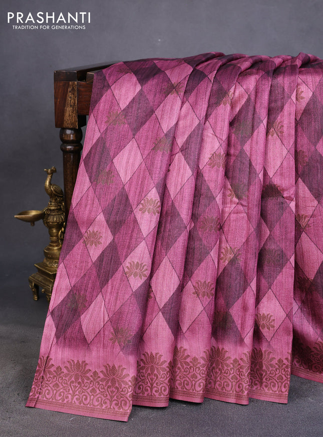 Semi banarasi tussar saree magenta pink with geometric prints & woven buttas and woven border