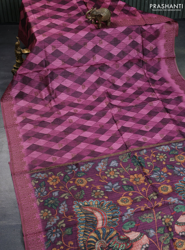 Semi banarasi tussar saree magenta pink with geometric prints & woven buttas and woven border