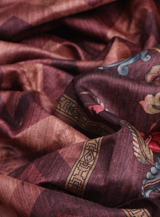 Semi banarasi tussar saree brown shade and rust shade with allover zig zag prints & woven buttas and woven border
