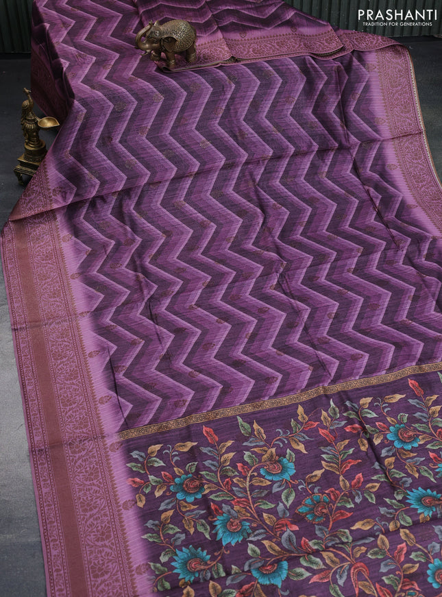 Semi banarasi tussar saree purple shade and pastel pink with allover zig zag prints & woven buttas and woven border