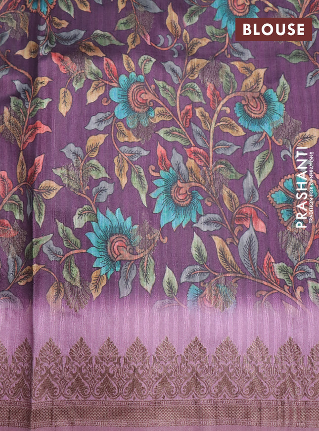 Semi banarasi tussar saree wine shade and mauve pink with allover zig zag prints & woven buttas and woven border